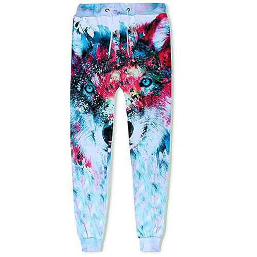 

Men's Casual Athleisure Daily Sports Jogger Pants Sweatpants Pants Wolf Animal Full Length 3D Print Drawstring Pocket Rainbow