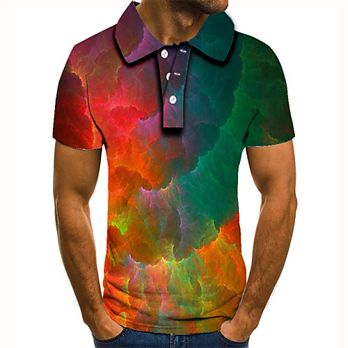 

Men's Golf Shirt Tennis Shirt 3D Print Rainbow Graphic Prints Button-Down Short Sleeve Street Tops Casual Fashion Cool Rainbow / Sports
