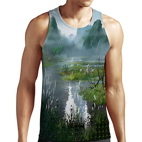 

Men's Unisex Tank Top Undershirt 3D Print Scenery Graphic Prints Plus Size Print Sleeveless Casual Tops Basic Designer Big and Tall Green