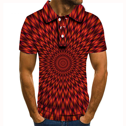 

Men's Golf Shirt Tennis Shirt 3D Print Optical Illusion Geometric Button-Down Short Sleeve Street Tops Casual Fashion Cool Red / Sports