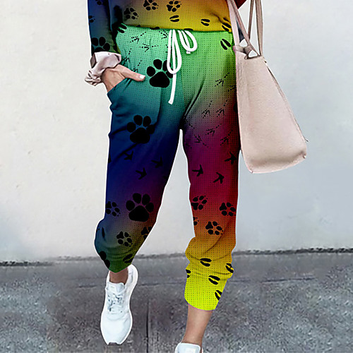 

Women's Basic Soft Comfort Going out Gym Palazzo Pants Gradient Animal Full Length Elastic Drawstring Design Print Green