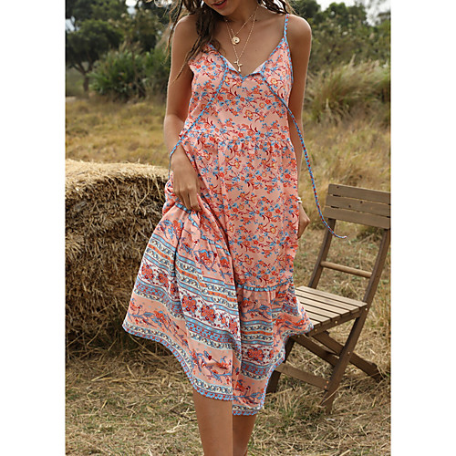

Women's Swing Dress Midi Dress Blue Blushing Pink Black Long Sleeve Floral Lace up Jacquard Print Fall Summer Elegant Casual 2021 S M L XL