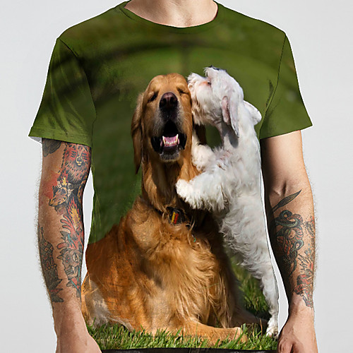 

Men's Unisex Tee T shirt Shirt 3D Print Dog Graphic Prints Animal Plus Size Print Short Sleeve Casual Tops Basic Designer Big and Tall Round Neck Green / Summer