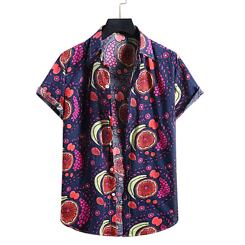 

Men's Shirt Other Prints Plants Print Short Sleeve Casual Tops Hawaiian Red Green Navy Blue