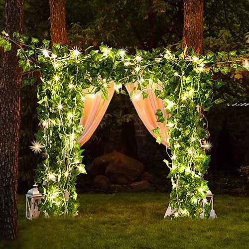

2M Artificial Silk Ivy Leaf Vine LED String Lights For Wedding Home Xmas Party Hanging Garland Flexible Holiday String AA Battery Power Warm White Lighting