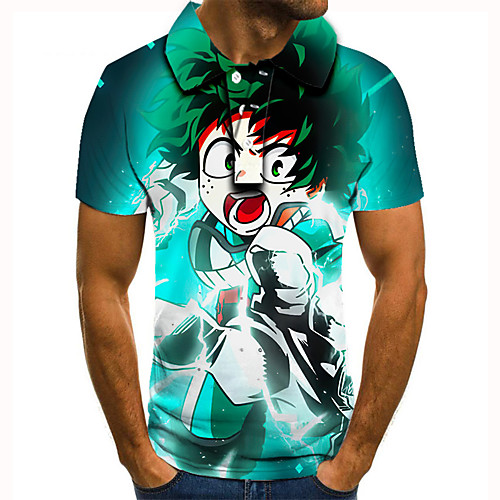 

Men's Golf Shirt 3D Print Anime Graphic Prints Button-Down Short Sleeve Street Tops Casual Fashion Cool Green / Sports