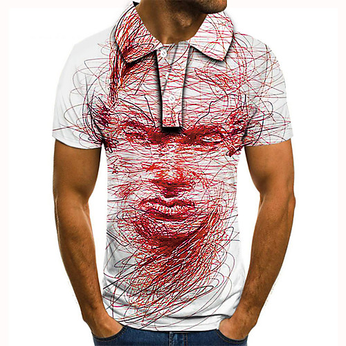

Men's Golf Shirt Tennis Shirt 3D Print Graphic Prints Human Button-Down Short Sleeve Street Tops Casual Fashion Cool White / Sports