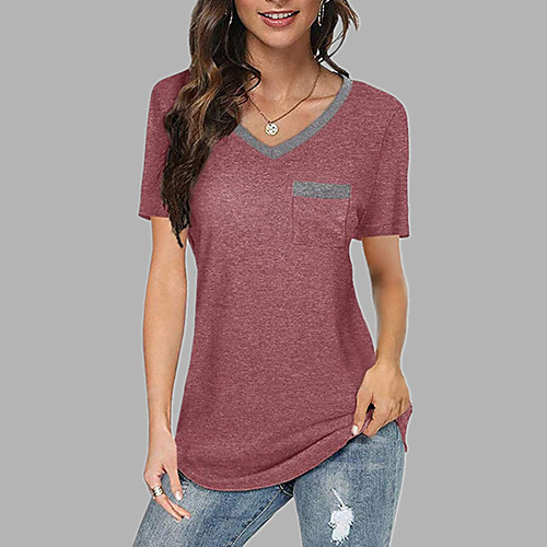 

Women's T shirt Color Block Plain V Neck Tops Basic Basic Top White Black Wine