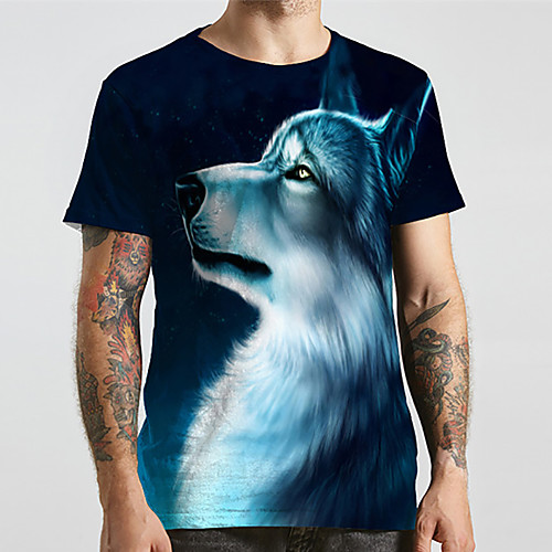 

Men's Unisex Tee T shirt Shirt 3D Print Graphic Prints Wolf Animal Plus Size Print Short Sleeve Casual Tops Basic Designer Big and Tall Round Neck Black / Summer