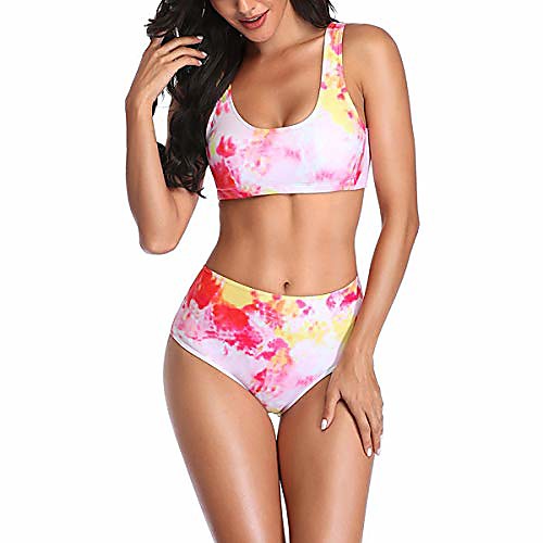 

women two piece sexy bathing suits tie dye cutout cheeky high waisted bikini set swimsuit swimwear (pink beige, small)