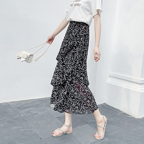 

Women's Vacation Beach Casual Streetwear Skirts Graphic Layered Ruffle Print Black Red Gray