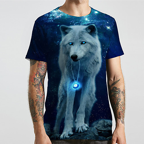 

Men's Unisex Tee T shirt 3D Print Graphic Prints Wolf Animal Print Short Sleeve Casual Tops Basic Designer Big and Tall Black