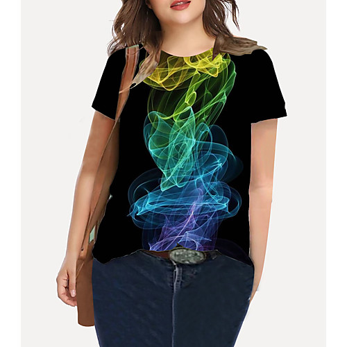 

Women's Plus Size Tops T shirt Color Gradient Graphic Print Short Sleeve Crewneck Basic Black Big Size XL XXL 3XL 4XL 5XL / Holiday / Going out