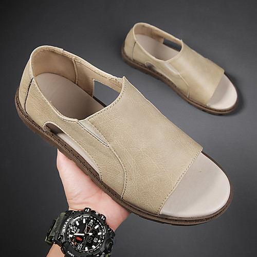

Men's Sandals Casual Beach Roman Shoes Daily Walking Shoes Nappa Leather Breathable Non-slipping Wear Proof Black Khaki Summer