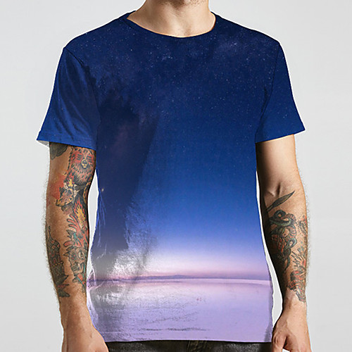 

Men's Unisex Tee T shirt 3D Print Galaxy Graphic Prints Plus Size Print Short Sleeve Casual Tops Basic Designer Big and Tall Blue