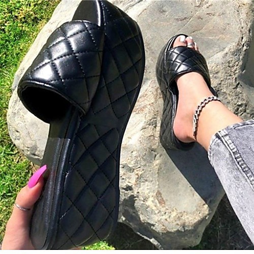 

Women's Sandals Flat Heel Round Toe PU Solid Colored White Black Brown
