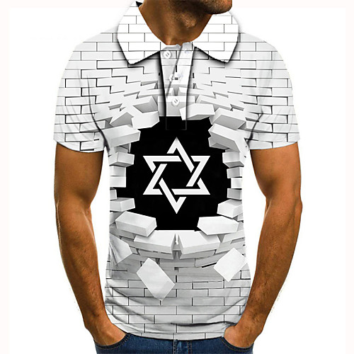 

Men's Golf Shirt 3D Print Geometric Graphic Prints Button-Down Short Sleeve Street Tops Casual Fashion Cool White / Sports