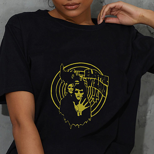 

Women's T shirt Graphic Skull Letter Print Round Neck Tops 100% Cotton Basic Rock Punk & Gothic Basic Top Black