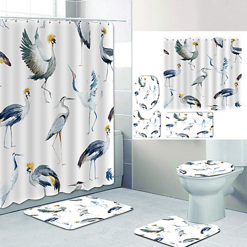 

Tallbird Digital Printing Four-piece Set Shower Curtains and Hooks Modern Polyester Machine Made Waterproof Bathroom