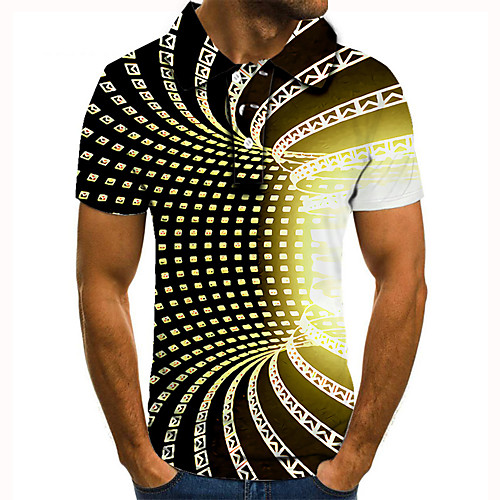 

Men's Golf Shirt Tennis Shirt 3D Print 3D Graphic Prints Button-Down Short Sleeve Street Tops Casual Fashion Cool Yellow / Sports