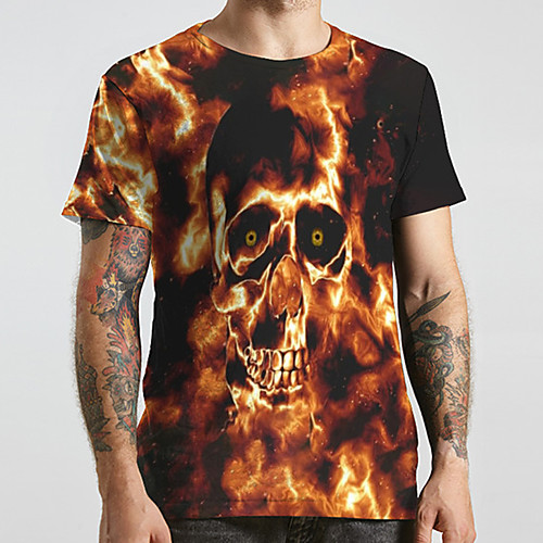 

Men's Unisex Tee T shirt 3D Print Graphic Prints Skull Flame Plus Size Print Short Sleeve Casual Tops Fashion Designer Big and Tall Black
