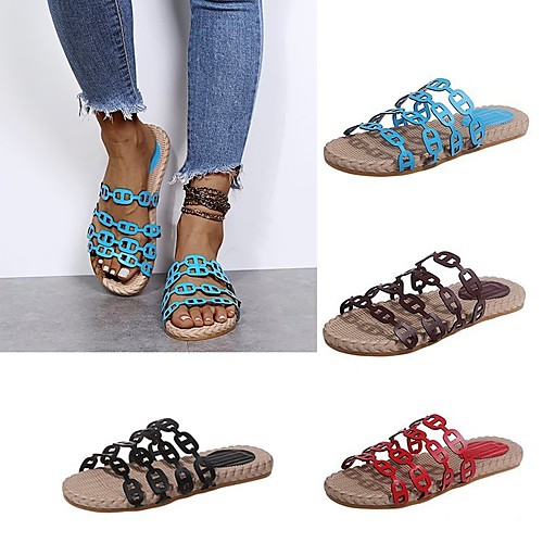 

Women's Sandals Espadrilles Straw Sandals Flat Heel Round Toe Rubber Solid Colored Red Black Blue