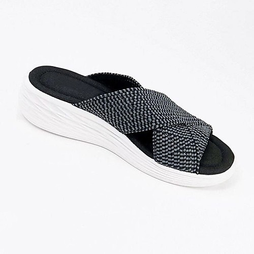 

Women's Sandals Outdoor Slippers Wedge Heel Round Toe PU Black Blue Green
