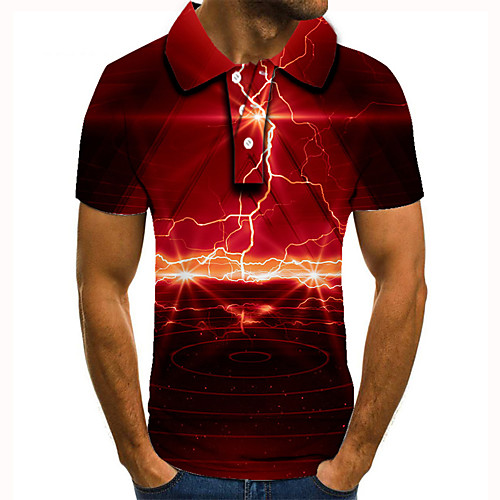 

Men's Golf Shirt Tennis Shirt 3D Print Lightning Graphic Prints Button-Down Short Sleeve Street Tops Casual Fashion Cool Red / Sports