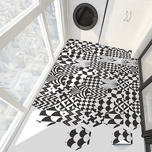 

Creative Black And White Geometric Graphics Hexagonal Non-slip Floor Pvc Stickers Kitchen Bathroom Floor Waterproof Self-adhesive DIY Removable Wall Stickers