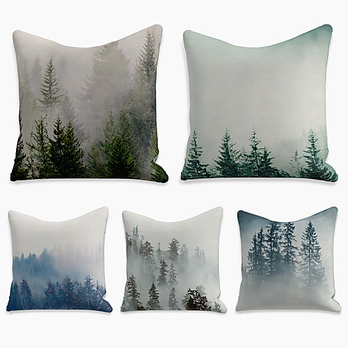 

Double Side Cushion Cover 5PC Faux Linen Soft Square Throw Pillow Cover Cushion Case Pillowcase for Sofa Bedroom 45 x 45 cm (18 x 18 Inch) Superior Quality Machine Washable Print Landscape