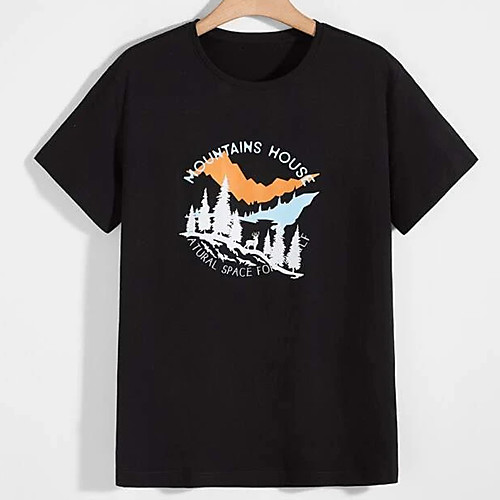 

Men's Unisex Tee T shirt Hot Stamping Graphic Prints Tree Plus Size Print Short Sleeve Casual Tops 100% Cotton Basic Designer Big and Tall Black