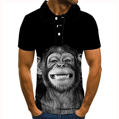

Men's Golf Shirt Tennis Shirt 3D Print Orangutan Animal Button-Down Short Sleeve Street Tops Casual Fashion Cool Black / Sports