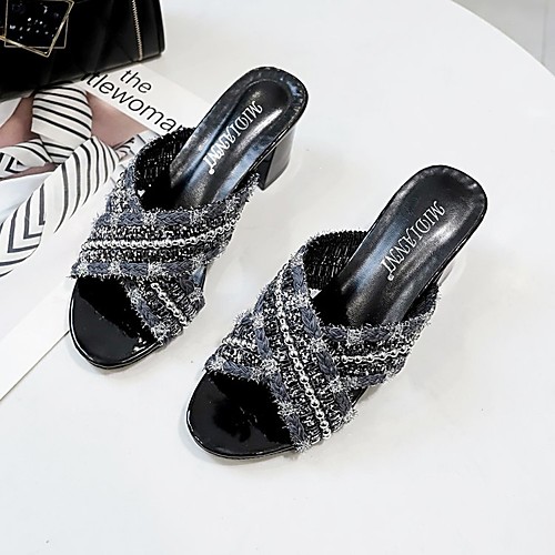 

Women's Sandals High Heel Round Toe PU Black Beige