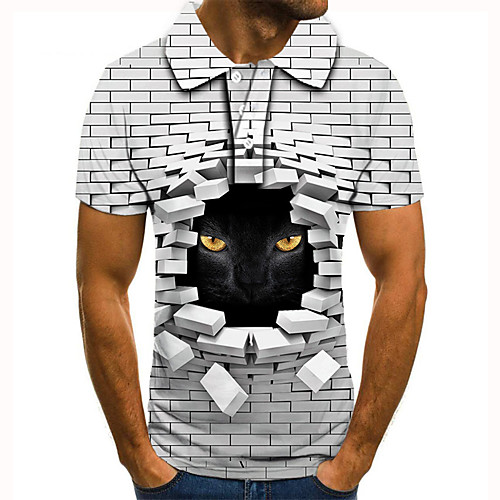 

Men's Golf Shirt Tennis Shirt 3D Print Cat 3D Graphic Prints Button-Down Short Sleeve Street Tops Casual Fashion Cool White / Sports