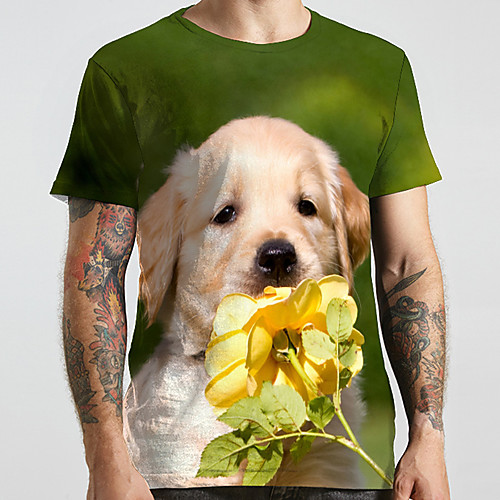 

Men's Unisex Tee T shirt 3D Print Dog Graphic Prints Animal Plus Size Print Short Sleeve Casual Tops Basic Designer Big and Tall Green