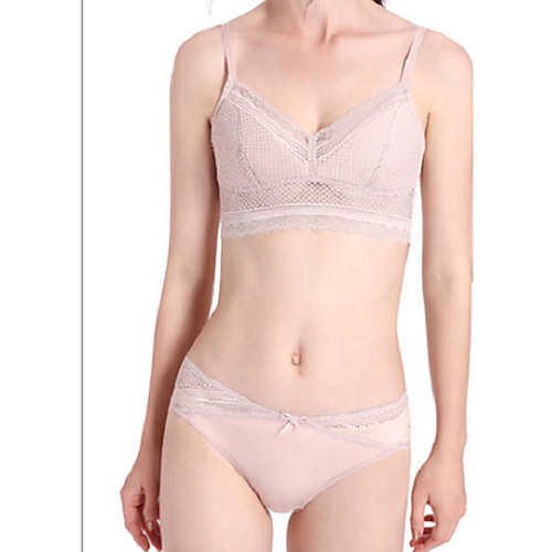 

Women's Bra & Panty Set Wireless 3/4 Cup Solid Color Sexy Blushing Pink