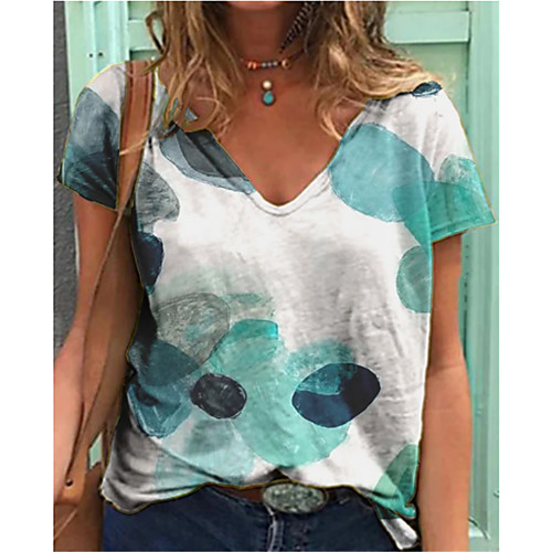 

Women's T shirt Graphic V Neck Tops Basic Basic Top White