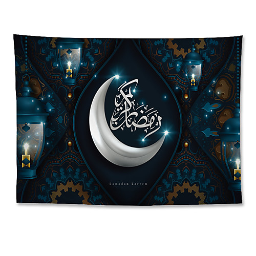 

Eid Mubarak Islamic Muslim Ramadan Wall Tapestry Art Decor Blanket Curtain Hanging Home Bedroom Living Room Decoration Polyester White Moon