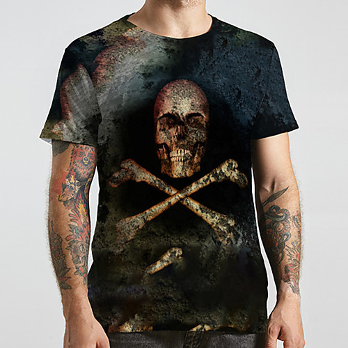 

Men's Unisex Tee T shirt 3D Print Graphic Prints Skull Plus Size Print Short Sleeve Casual Tops Fashion Designer Big and Tall Black