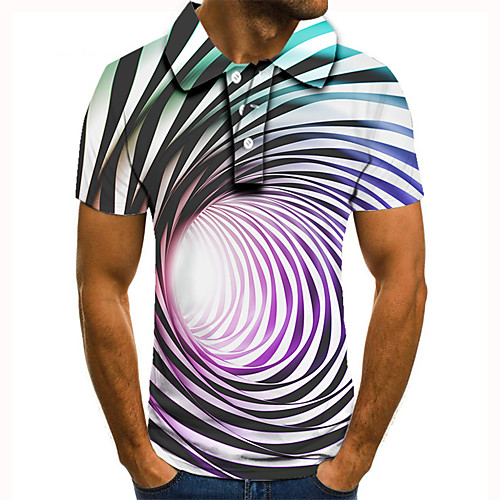 

Men's Golf Shirt Tennis Shirt 3D Print 3D Graphic Prints Button-Down Short Sleeve Street Tops Casual Fashion Cool Rainbow / Sports