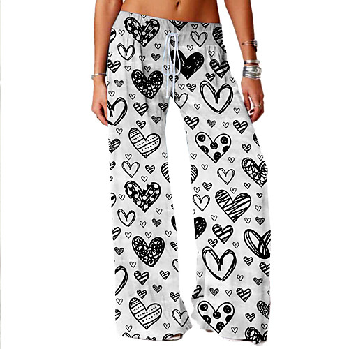 

Women's Basic Soft Comfort Daily Home Chinos Pants Graphic Heart Full Length Elastic Drawstring Design Print White