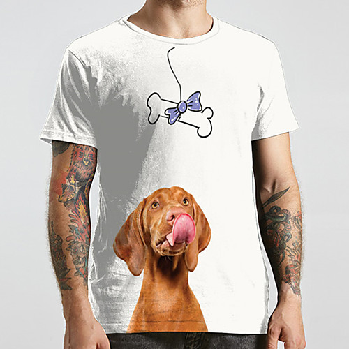 

Men's Unisex Tee T shirt 3D Print Dog Graphic Prints Animal Plus Size Print Short Sleeve Casual Tops Fashion Designer Big and Tall White