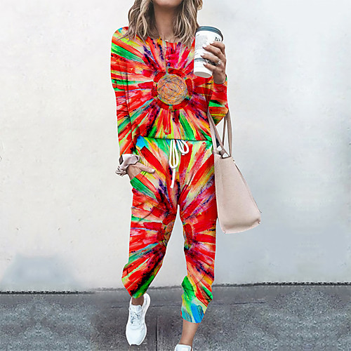 

Women's Basic Streetwear Tie Dye Vacation Casual / Daily Two Piece Set Tracksuit T shirt Pant Loungewear Jogger Pants Drawstring Print Tops