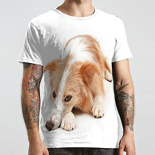 

Men's Unisex Tee T shirt 3D Print Dog Graphic Prints Animal Plus Size Print Short Sleeve Casual Tops Fashion Designer Big and Tall White