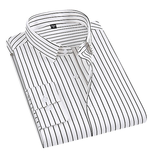 

Men's Shirt non-printing Striped Long Sleeve Daily Tops Business Basic Button Down Collar White Black / Work