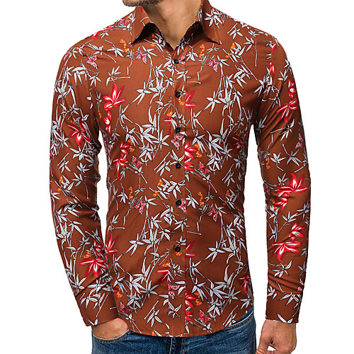 

Men's Shirt Other Prints Plants Print Long Sleeve Casual Tops Black Khaki