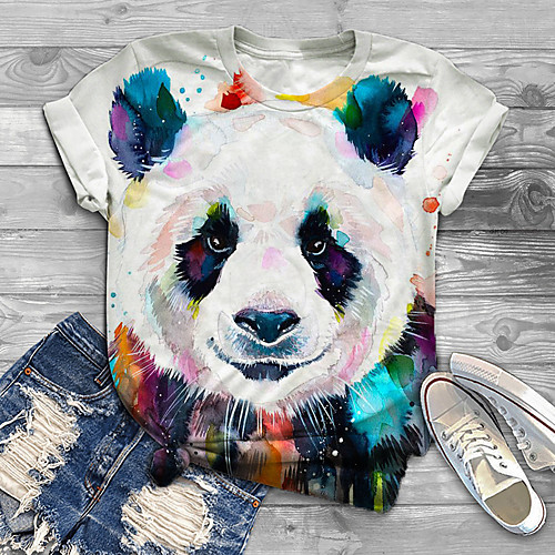

Women's Plus Size Tops T shirt Graphic Panda Animal Print Short Sleeve Crewneck Basic White Big Size XL XXL 3XL 4XL 5XL / Holiday