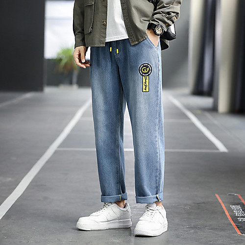 

Men's Chino Jeans Pants Letter Black Blue