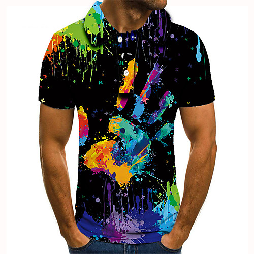 

Men's Golf Shirt Tennis Shirt 3D Print Graphic Prints Hand Button-Down Short Sleeve Street Tops Casual Fashion Cool Black / Sports
