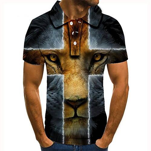 

Men's Golf Shirt Tennis Shirt 3D Print Graphic Prints Tiger Cross Button-Down Short Sleeve Street Tops Casual Fashion Cool Blue / Sports